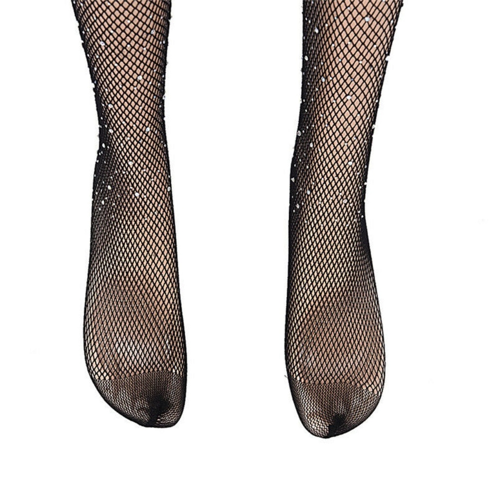 Crystal Rhinestone Black Fishnet Pantyhose Tights - Picture 7 of 8